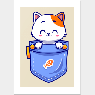 Cute Cat In Pocket Cartoon Posters and Art